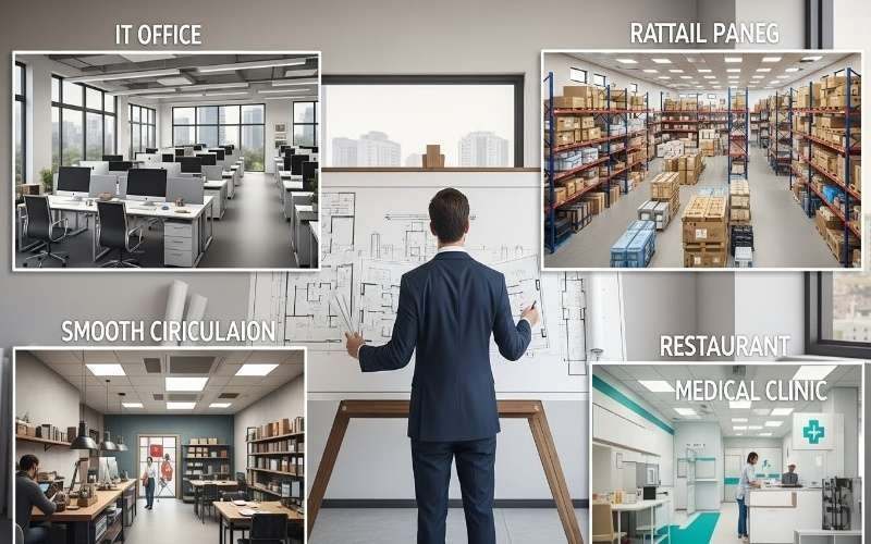 Experienced Commercial Building Architect in Pakistan planning functional layouts for IT offices, warehouses, retail spaces, restaurants, and medical clinics.