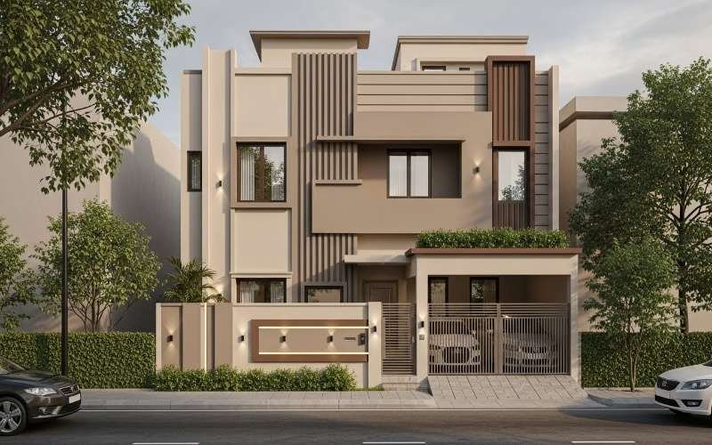 5 marla house design architect in Pakistan with modern front elevation and smart space planning