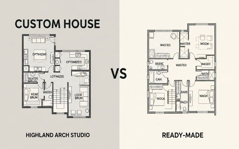 Comparison of custom and ready-made house layouts created through professional house floor plan design services in Pakistan.
