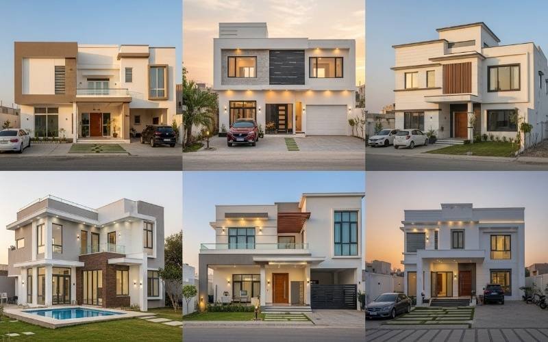 Modern luxury houses designed by a Top Residential Architect in Lahore, showcasing contemporary elevations, clean lines, and functional home design.