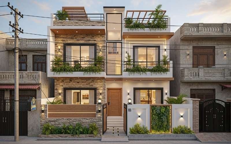 Small home design architect in Pakistan showcasing a modern compact house with smart layout, balconies, and natural light