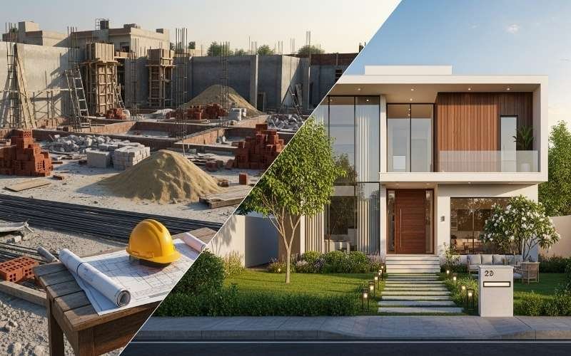 Before and after view of residential construction showing planning and execution with Expert Architectural Project Management Services on Budget