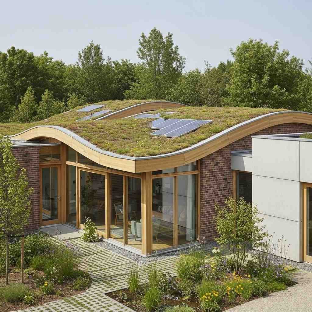 Eco-friendly-residential-building-in-Sialkot-with-solar-panels,-green-roofs,-and-sustainable-architectural-design.