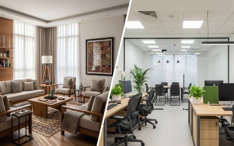 Residential living room and modern office interior designed by an Expert Interior Architect Johar Town Lahore, showcasing comfort, functionality, and contemporary style.