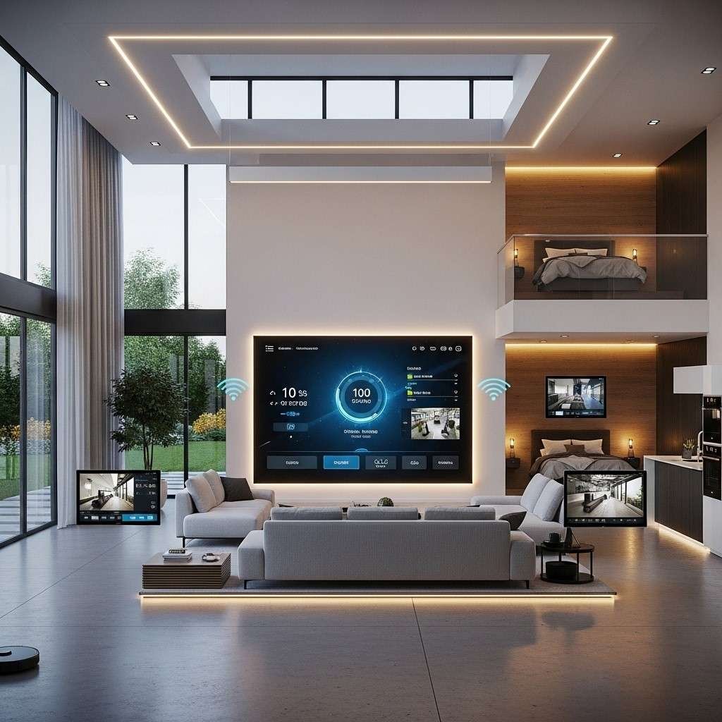 Smart-home-interior-in-Sialkot-with-automated-lighting,-security,-and-climate-control-systems.