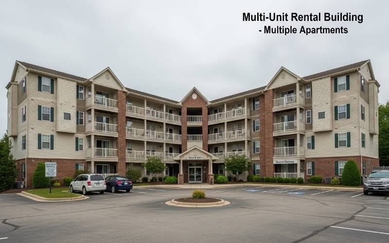 Multi-unit apartment building example of Best Rental House Design Plans with balconies, parking area, and multiple rental units