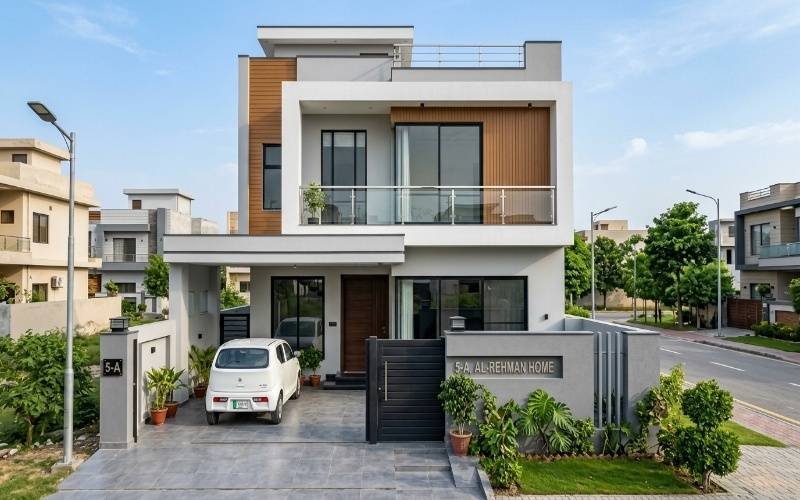 Modern two-story small budget home with clean exterior design, balcony, and smart space planning by the Best Architect for Small Budget Homes in Pakistan.